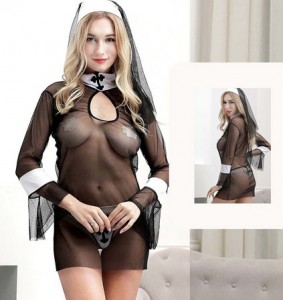 Body Strój seksowna zakonnica kler kościół przeźroczyste prześwitujący 